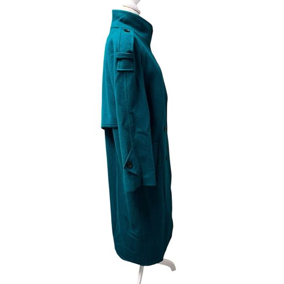 Vintage International Scene Teal Double Breasted Wool Trench Coat Size 11 / 12 - Picture 6 of 15